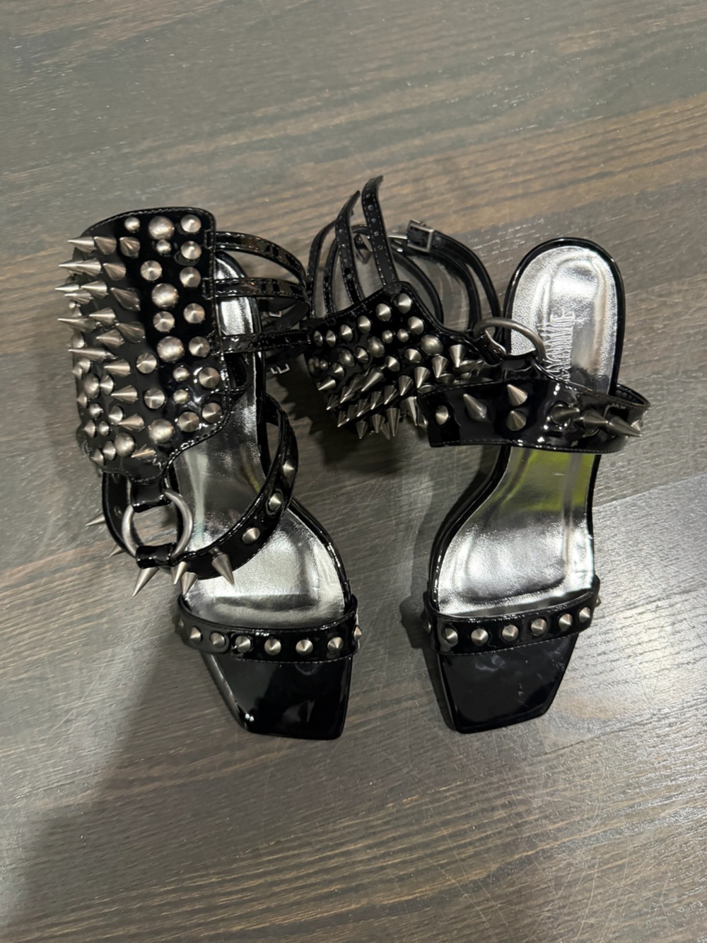 Black Studded Spike High Heel Sandals for Women